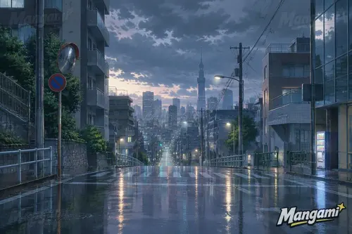 東京の雨の夜の街並み